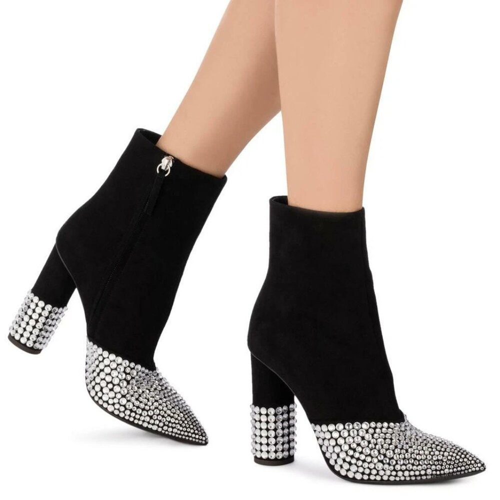 GIUSEPPE ZANOTTI RAINA Suede Stretch Booties With Embellishment $1365 USD size36